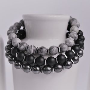 MENS | Onyx Hematite Gemstone Beaded Bracelet